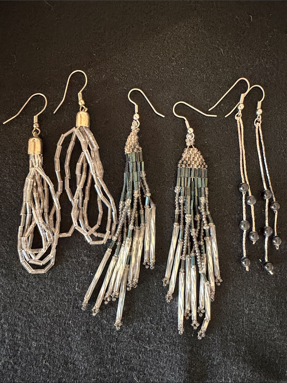 Boho Vintage Beaded Tassel Drop Earrings - Set of 3 Women’s Jewelry